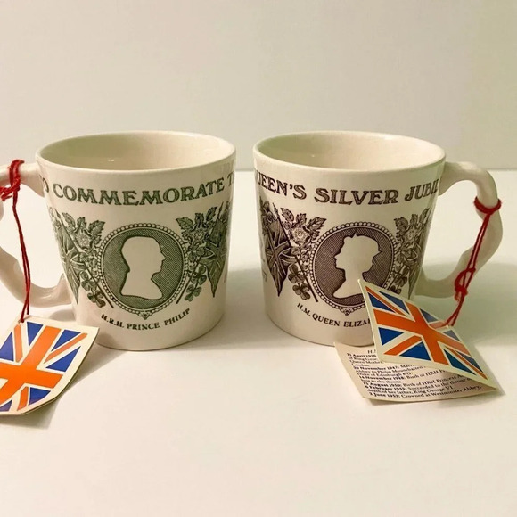 Vintage 1977 Royal Silver Jubilee Mason  Ironstone Mug Set of 2 England Crazing - Picture 1 of 16